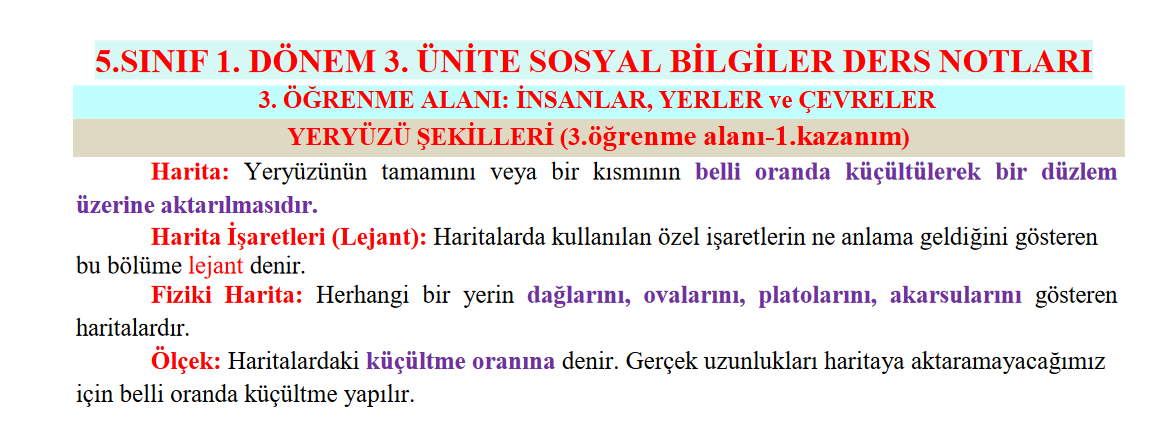 Sosyal Bilgiler 5. Sınıf 1. Dönem 3. Ünite Ders Notları PDF Indir